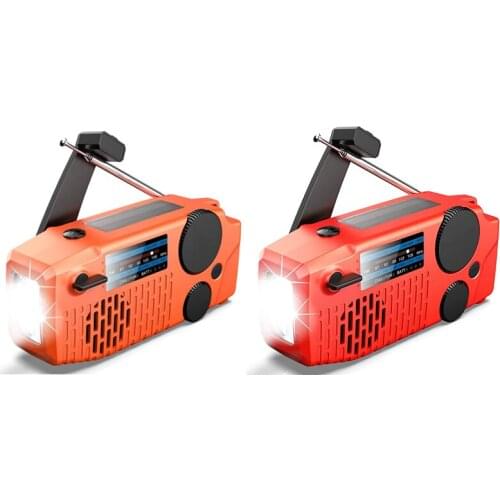 Emergency Solar Hand Crank Portable NOAA Weather Radio with AM/FM Earphone Jack LED Flashlight 2000MAh Power Bank