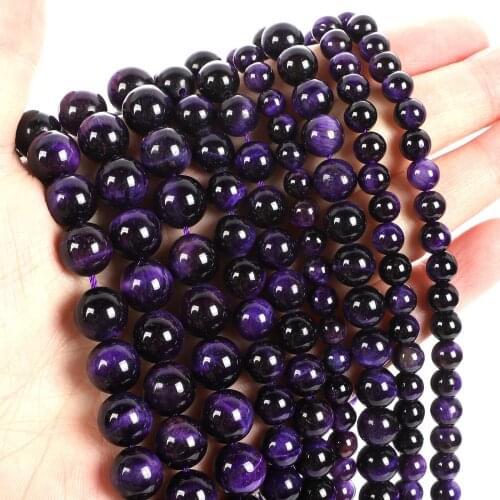 Natural Stone Beads Purple Tiger Eye Stone Round Loose Beads for Jewelry Making Needlework Bracelet DIY 4-12 MM