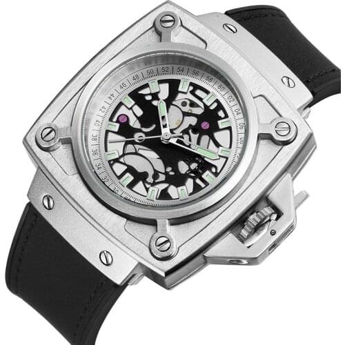 Skone Brand New Mens Watch PU Belt Casual Fashion Design Unique Watch Sports Waterproof Outdoor Hollow Large Dial Mens Watches