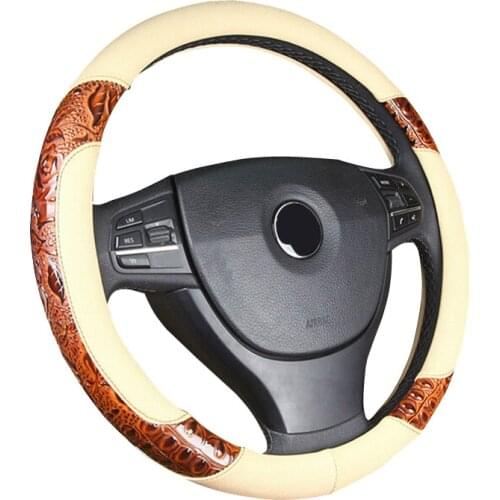 Car Steering Wheel Cover Racing Wood shavings Carving 35/36/37/38/39/40cm Leather For BMW/Honda/AUDI/Ford/Toyota/volkswagen