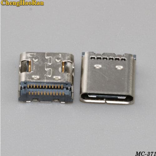 ChengHaoRan 1pcs 24P USB 3.1 Type-C Connector 24 Pin Receptacle Right Angle Type C PCB SMT Dual Row Tab Female Socket