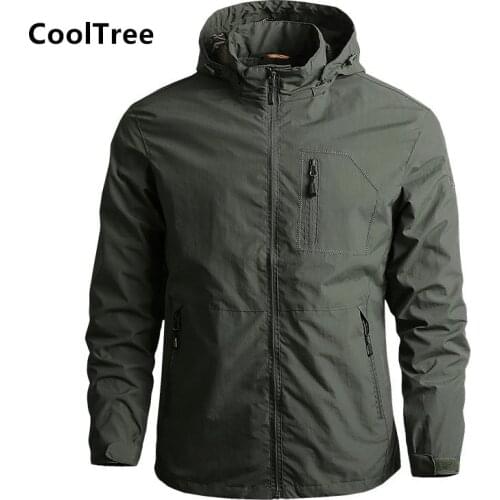 CoolTree Men Bomber Jackets Spring Autumn Windproof Waterproof Quick dry Hooded Coats Male Slim Fit Zipper Windbreaker Outerwear