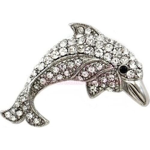 Dolphin Brooch Fish Animal Pin Jewelry Clear Rhinestones Fashion Jewelry