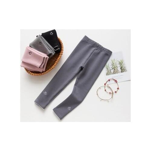 2021Spring and Autumn Childrens Leggings Baby Cotton Casual Pants Toddler Embroidered Smiling Face Leggings Toddler Trousers