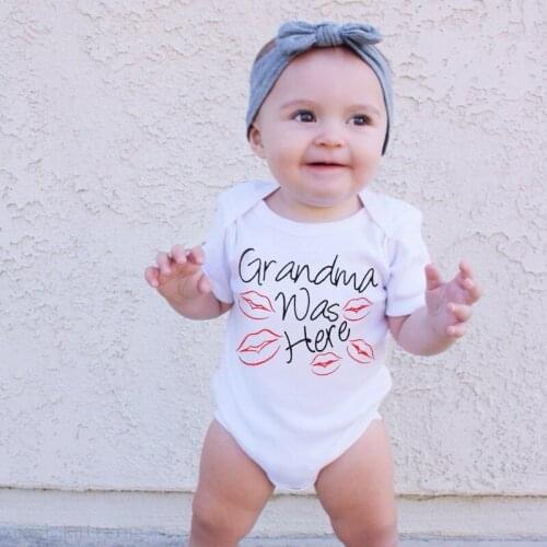 DERMSPE Newborn Baby Boy Girl Short Sleeve Letter Print Grandma Was Here Red Kiss Picture Romper Baby Jumpsuit Clothes