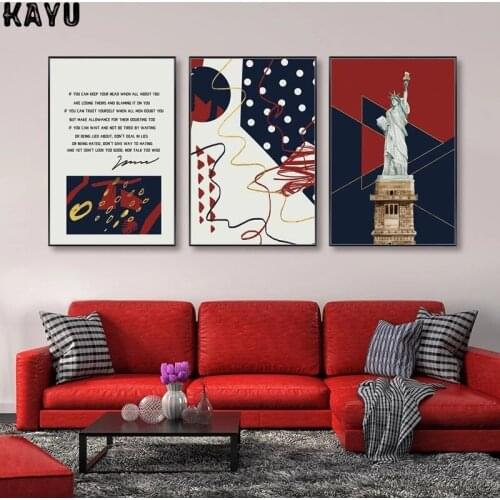 European Abstract Canvas Painting Statue of Liberty Wall Art Poster Quote Line Geometric Wall Picture for Living Room Home Decor