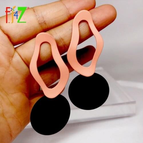 F.J4Z Women Geometric Earrings Fashion Black Coating Circles Charm Earring Ladies Alloy Ear Drops for Party Jewelry Brincos