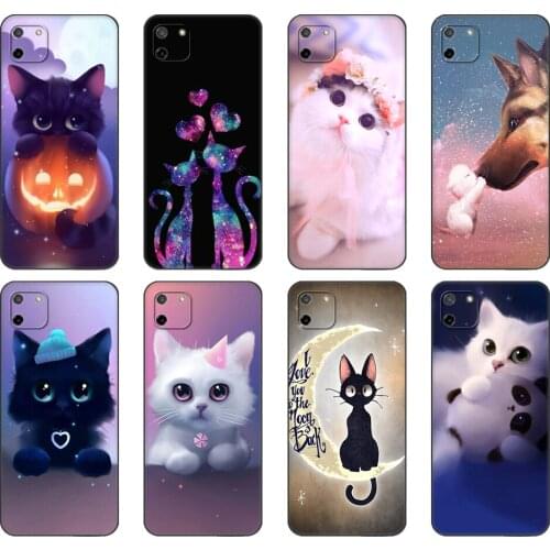 Black tpu Case For OPPO Realme C11 C20 C21 Case Back Cover Bumper Animal Cat cute