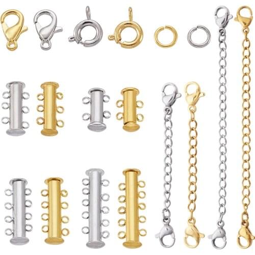 1Set DIY Jewelry Making Findings Supplies with Brass and Magnetic Slide Lock Clasps Alloy Lobster Claw Clasps Extender Chain