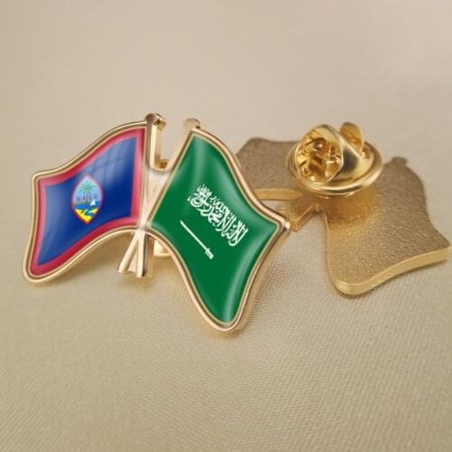 Guam and Saudi Arabia Crossed Double Friendship Flags Lapel Pins Brooch Badges