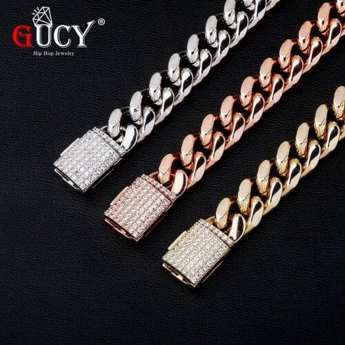 GUCY 10MM Miami Cuban Link Bracelet Heavy Iced Out Zircon Hip hop Fashion Punk Choker Chain Bling Bling Charms Jewelry