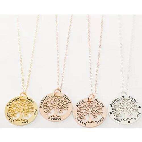 HUHUI Custom Engrarved 1-5 Names Necklace Personality Tree Of Life Pendant Stainless Steel Woman Family Jewelry Christmas Gift