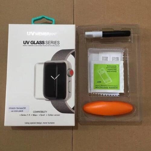 2PCS Full Curved UV Glue Tempered Glass Screen Protector For Apple Watch Series 4 40mm 44mm 2PCS Glass+2PCS Glue+1 Light
