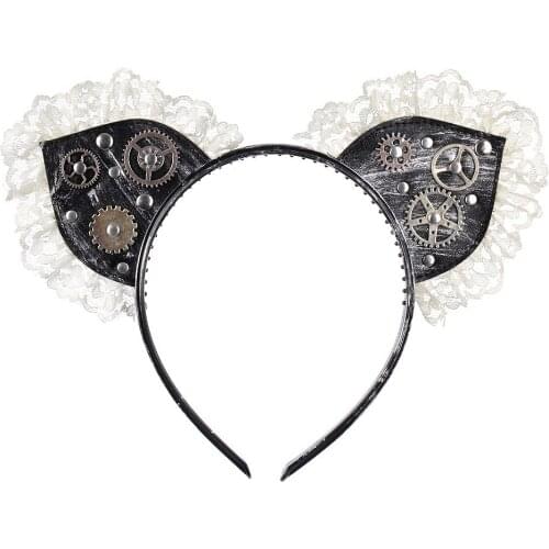 Halloween carnival party cat ears vintage lace gothic punk headband cosplay oversleeve Restoring ancient ways