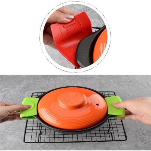 2Pcs Anti-Scalding Heat-Resistant Non-Slip Silicone Handle Pot Clips Potholder Oven Gloves Cookware Accessories Kitchen Utensils