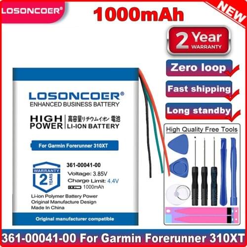 LOSONCOER 1000mAh for Garmin Forerunner 310XT Battery 361-00041-00 Smart Watch Spare Parts Replace Old Battery