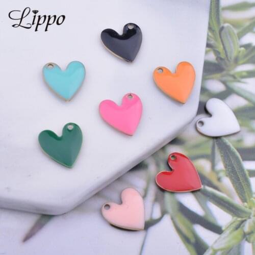 30pcs 10mm Copper Both Faced Heart Charms Enamel Small Hearts For Earring Necklace Enamel Pendant
