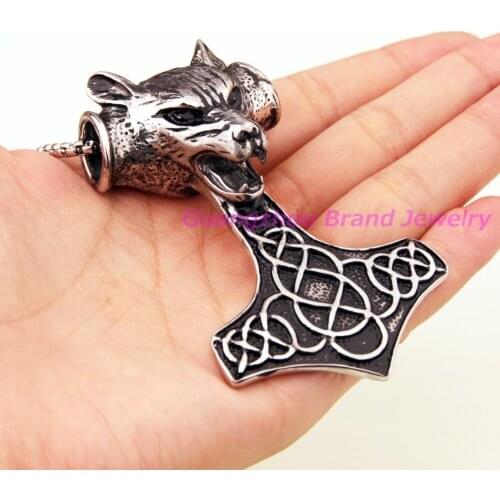 Fashion Silver color Black Heavy Thor Hammer Pendant 316L Stainless Steel Biker Style Cool Pendant Necklace For Mens Boys Gift