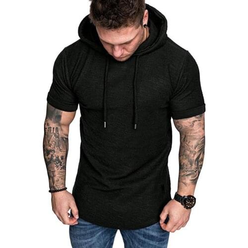 2021 New Fashion Mens Fit Summer Slim Summer Short Sleeve T-Shirt Casual Shirt Tops Clothes Hooded Muscle Tee