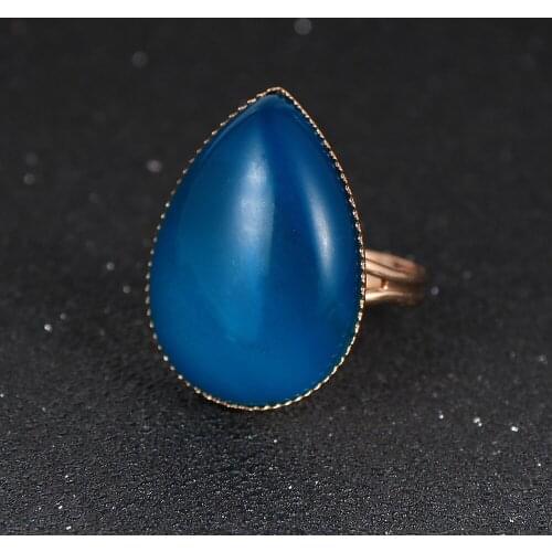 Men Women Natural Gem Stone Rings 2020 Fashion BOHO Water Drop Onyx Crystal Beads Gold Copper Buckle Joint Tail Adjustable Ring