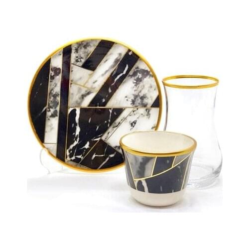 Drop Efe Tea & Arabian Coffee Cup Set 18 Pieces Black Marble
