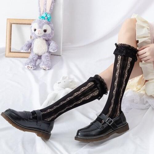 Love Hollow Lace Middle Tube Calf Knee High Socks Slouch Socks Japanese Lolita Jk Anime Lolita Cosplay Costumes Accessories