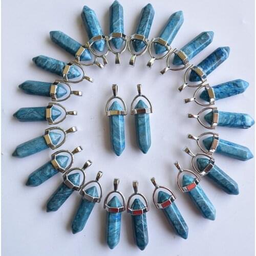 2020 new natural blue onyx pillar shape charms point Chakra pendants for jewelry making 24pcs/lot Wholesale free shipping