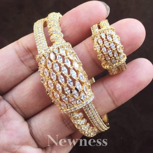 Newness African Bangle Rings Set For Women With AAA Cubic Zirconia Pave Setting Female Party Accessories