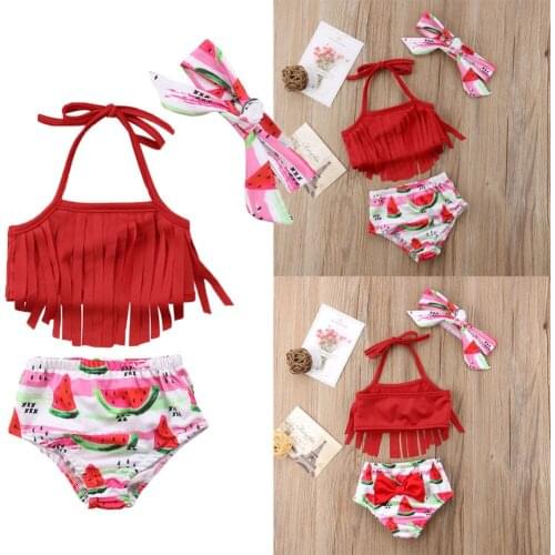 New Lovely Toddler Kids Baby Girl Watermelon Tassel Bikini Set Fruit Swimwear Bathing Suit Summer Swimsuit