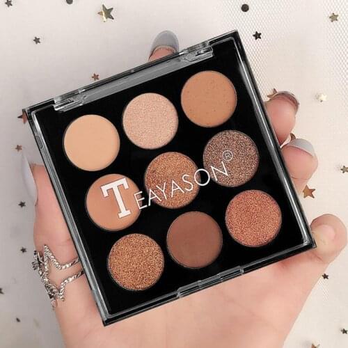9-color Eyeshadow Palette Student Matte Daily Color Eye Shades Shimmer Pearl Orange Brown Eyeshadow Tray Makeup Cosmetics TSLM1