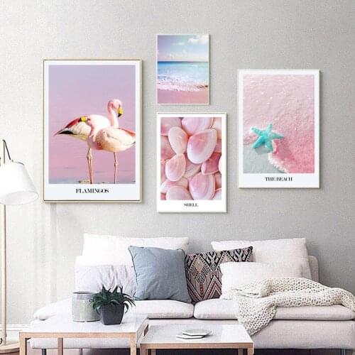 The Beach Flamingo Pink Poster Canvas Print Painting Wall Art Living Room Home Decoration