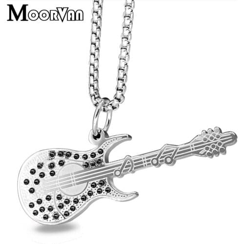 Anniversary Gift men fashion stainless steel musical instrument hip-hop rock classical guitar pendant necklace music lovers