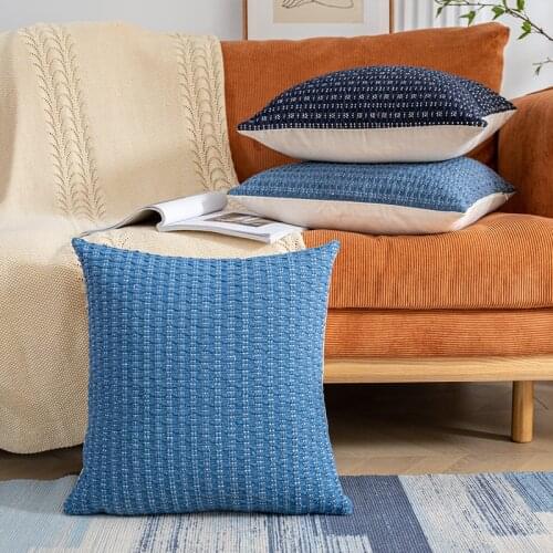 Simple Decoration cushion cover 45x45cm/30x50cm Blue pillow cover Woven for Home decoration Living Room Bedroom Chair