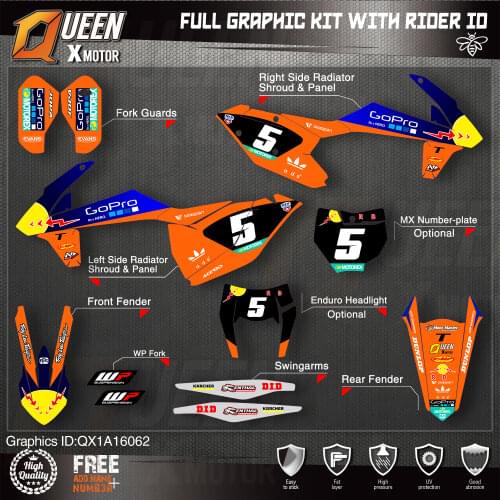 QUEEN X MOTOR Custom Team Graphics Decals Stickers Kit For KTM 2016 2017 2018 SX SXF , 2017 2018 2019 EXC XC-W EXC-F 062
