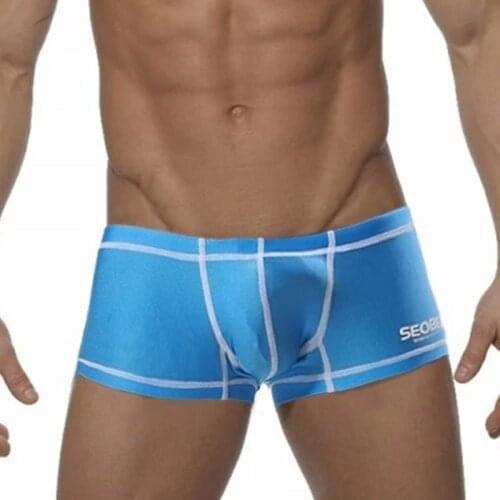 2016 Sexy Mens Swimsuit Swimming Trunks Seobean Brand U Pouch Man Beachwear Swimwear Bermuda Surf Board Nylon Boxer Shorts S-XL
