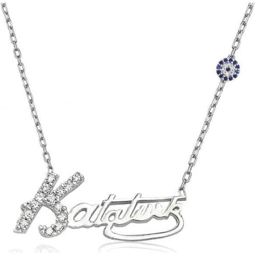 Silver Kemal Ataturk Signed Lady Necklace