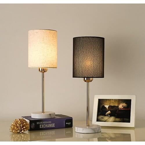 Nordic Bedside Table Lamp With Fabric Lampshade For Bedroom White Red Black Table Reading Lights Modern Home Lighting