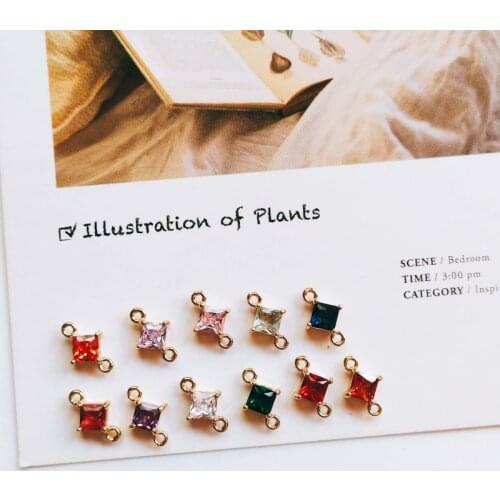 Glass Mixed Color Eardrop Square Necklace Earring Accessories Charms Pendant Jewelry Making Diy Handmade Material 8pcs KP2655