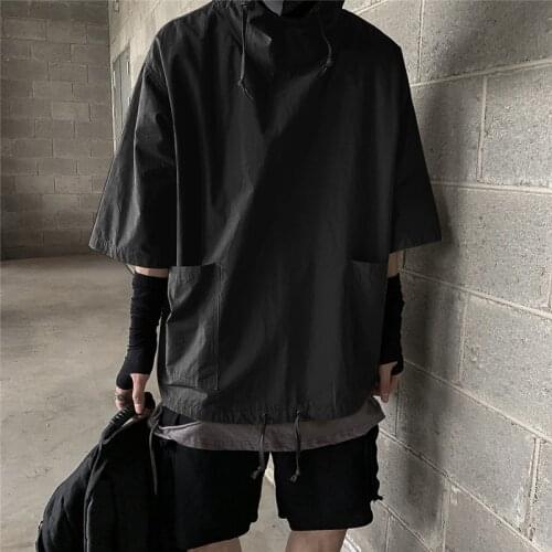 Dark Mens Wear Three-quarter sleeve hoodies Mens seven-point loose lazy hooded T-shirt with short sleeves