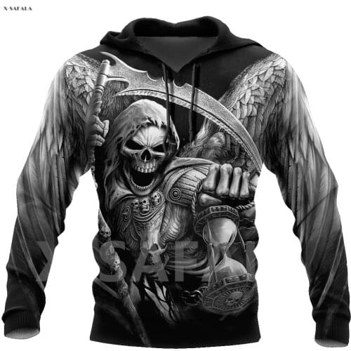 Premium Skull Death Sickle Pattern Tattoo 3D Over Printed Hoodie Man Women Unisex Outwear Zipper Pullover Sweatshirt Casual