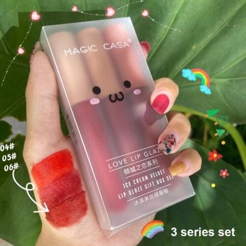 Three Sets Of Lip Glaze Lipstick Matte Velvet Matte Student Suit Is Not Easy To Fade Long-lasting And Non-faint Makeup TSLM1