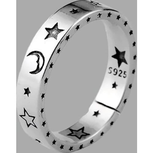 Vintage Moon Star Open Thai Silver Color Ring Smiling Face Finger Rings For Fashion Women Jewelry