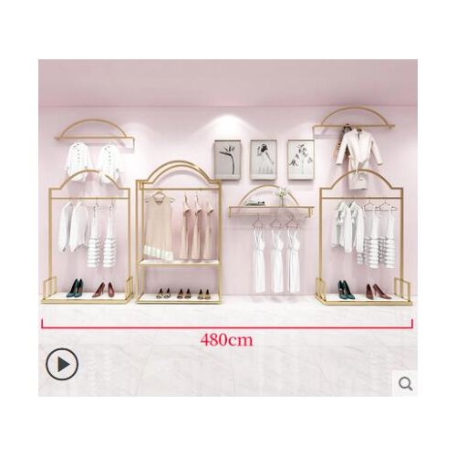 Clothing store display rack gold floor type womens wear special clothes shelf wall display rack iron art hanger