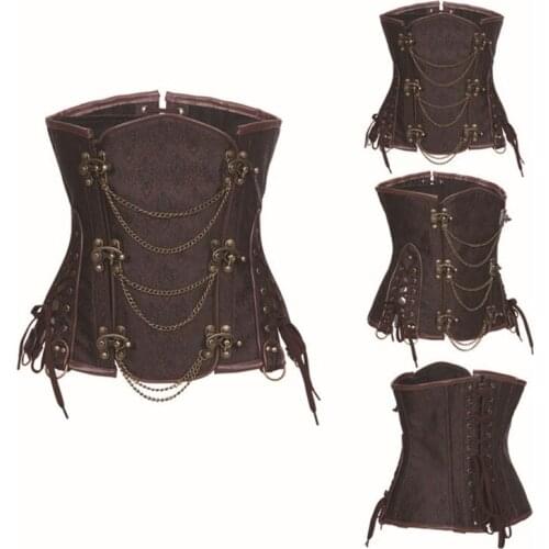 WYS.JL New Womans Brown Steampunk Corset Palace Corset Retro Sexy Steel Belly Corset S-2XL