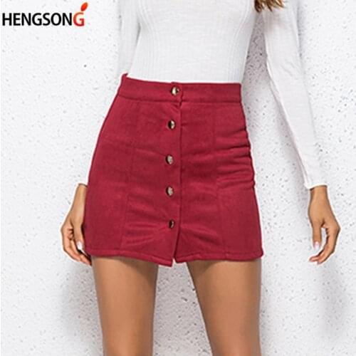 Fashion Suede Leather Skirt Women High Waist Sexy Skirt Solid Button Preppy Style Short Mini Pencil Skirts Female