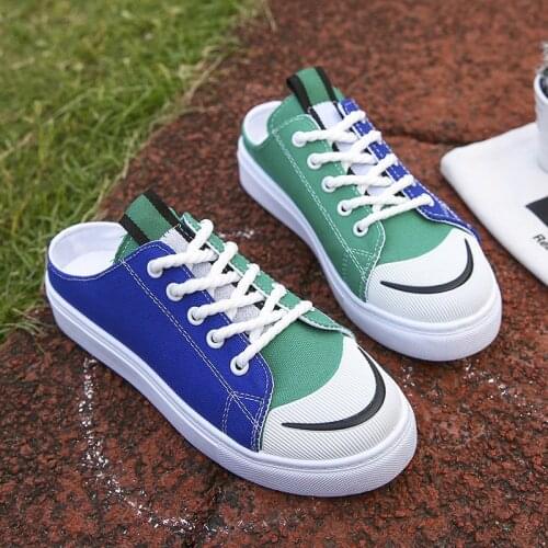 Women Canvas Muller Shoes No Heel Half Slippers Summer Casual Vulcanize Womens Shoes Wild Female Non Slip Shoes Size 36-40