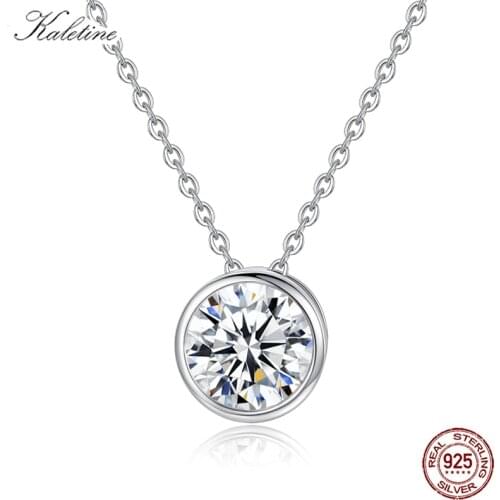 KALETINE Fashion Women Pendant Necklace 925 Sterling Silver Round CZ Clear Necklace for Women Fine Jewelry Link Chain Collar