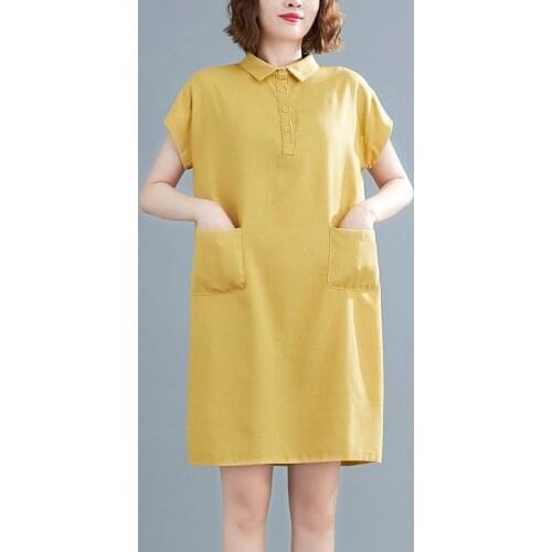 Women Summer Cotton Linen Casual Dress New Arrival 2021 Simple Style Solid Color Loose Ladies Knee-length A-line Dress B754