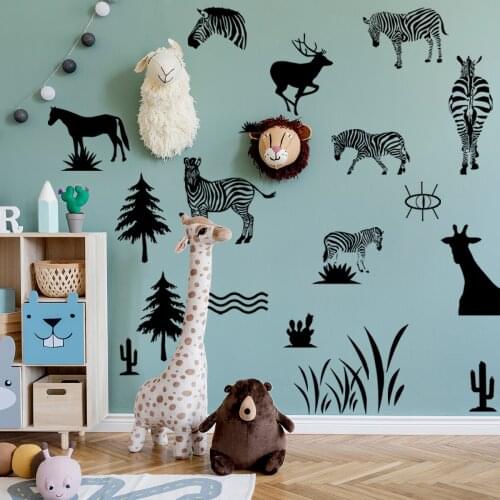 Animal Wall Stickers Black and White Art Teenager Kids Room Living Room Decor Wallstickers Pegatinas De Pared Decoration Poster