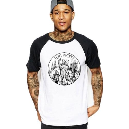 2020 streetwear Funny Bear I Eat People Camping Hiking T Shirt Men Graphic Clothes Novelty T-Shirt O Neck Pure Cotton Tee tshirt